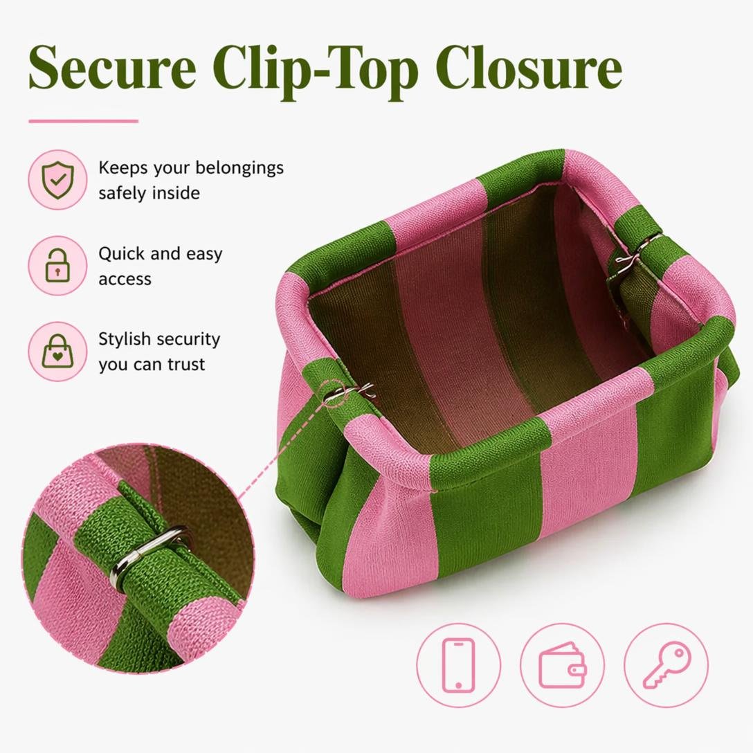 Women's Striped & Diamond Dot Cloud Crossbody Bag, Clip‑Top Closure Casual Handbag for Daily Use