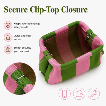 Women's Striped & Diamond Dot Cloud Crossbody Bag, Clip‑Top Closure Casual Handbag for Daily Use