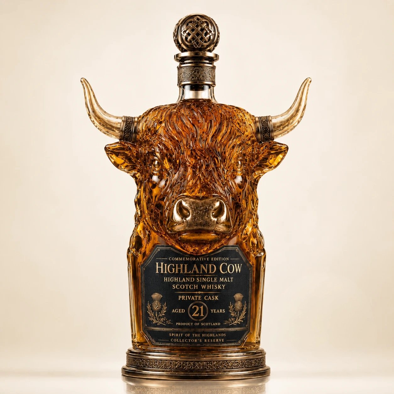 Highland Cow Private Cask 21 Years Cow Head Shaped Scotch Whisky Bottle