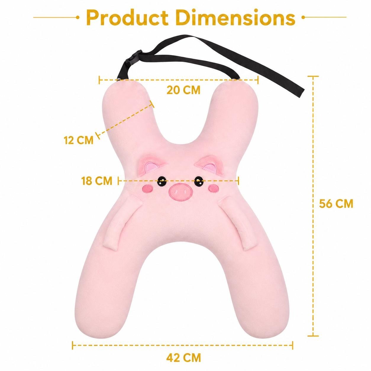🐷Kids Car Neck Pillow - Soft Plush Pig Design, Car Seat  Attachment