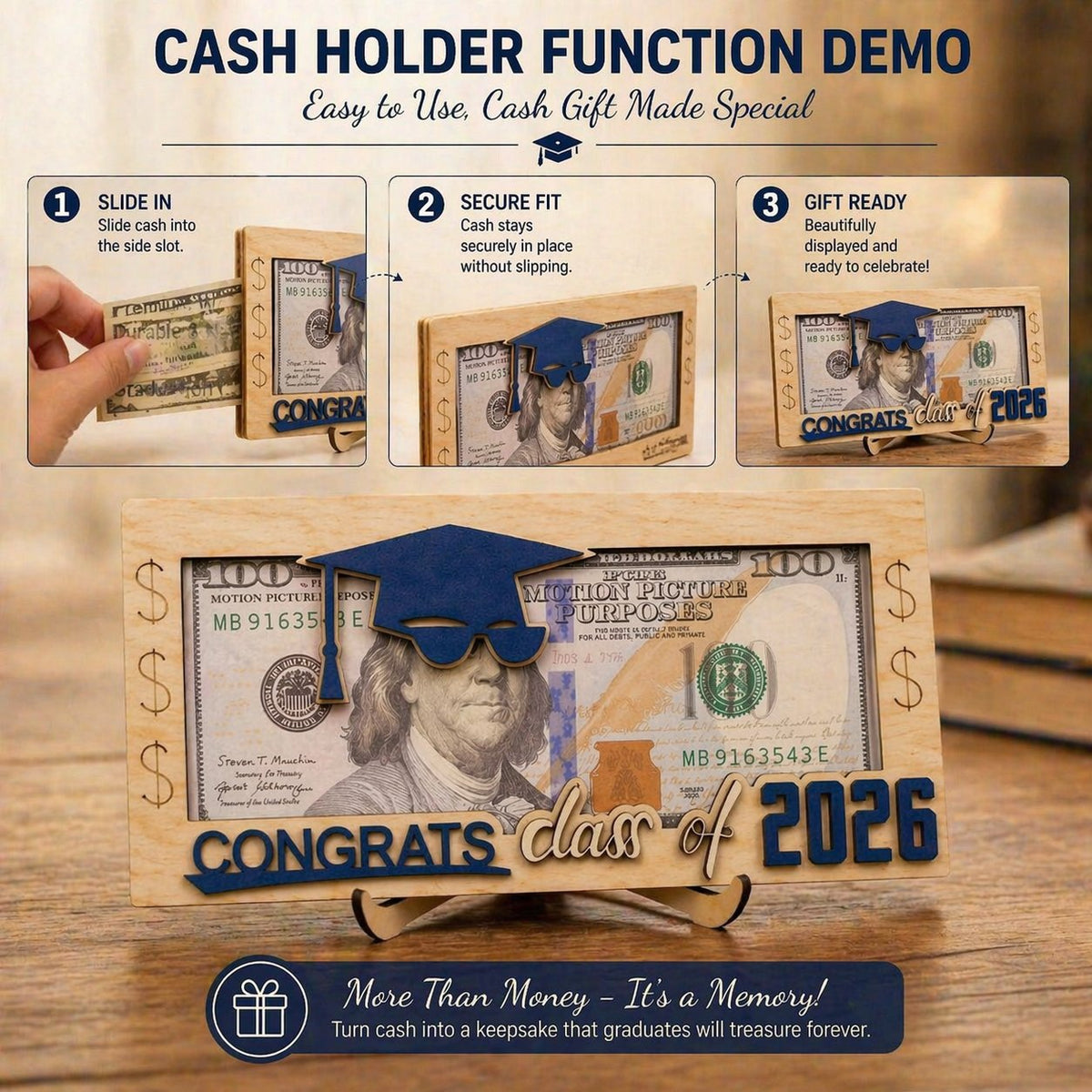 Graduation 2026 Money Holder-Unique Wooden Cash Gift Box for Class of 2026, Creative Graduation Gift for Seniors