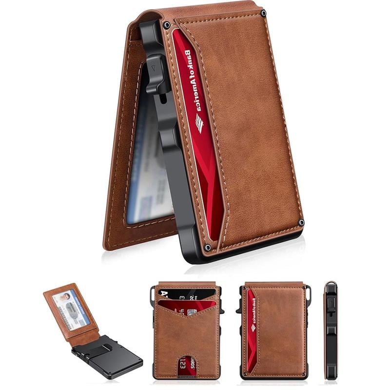 💼🔒Premium Aluminum RFID Blocking Men’s Minimalist Wallet — Pop‑Up Card Holder, Money Clip & ID Window