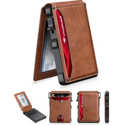💼🔒Premium Aluminum RFID Blocking Men’s Minimalist Wallet — Pop‑Up Card Holder, Money Clip & ID Window