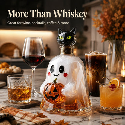 Ghost Pumpkin Halloween Decanter 🎃 Spooky Glass Whiskey  Bottle