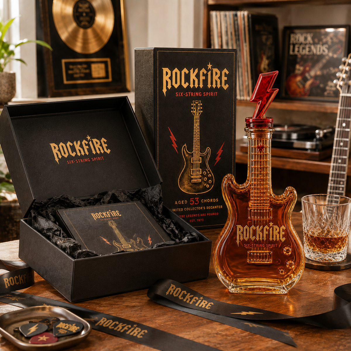 🎸Rockfire Six-String Spirit Guitar Whiskey Decanter – Rock & Roll Collector’s Edition