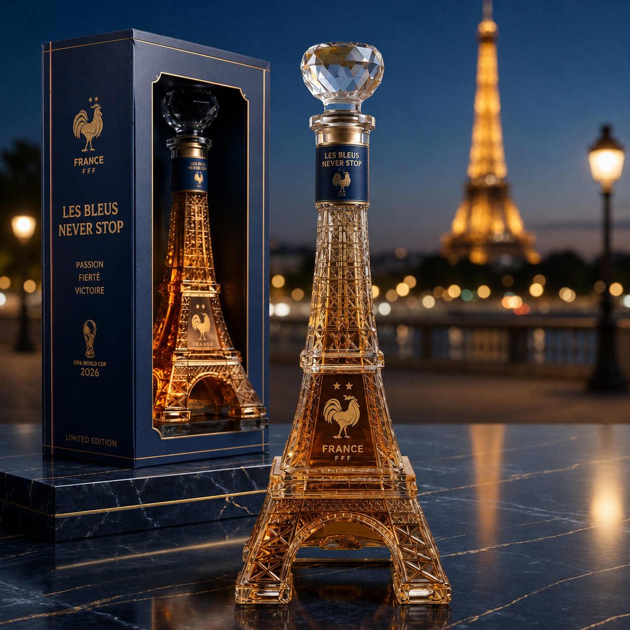 🗼France Football Eiffel Tower Whiskey Decanter | Sports‑Themed Bar Collectible