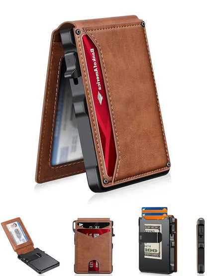 💼🔒Premium Aluminum RFID Blocking Men’s Minimalist Wallet — Pop‑Up Card Holder, Money Clip & ID Window
