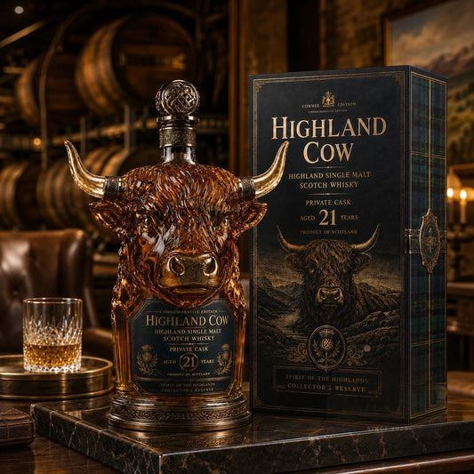 Highland Cow Private Cask 21 Years Cow Head Shaped Scotch Whisky  Bottle