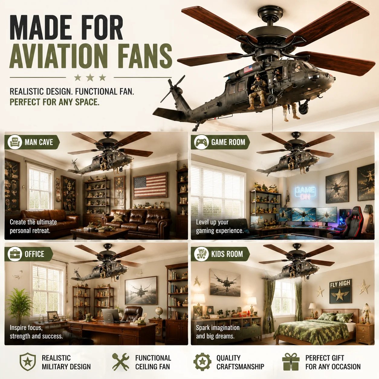 🔥 LAST DAY 50% OFF-🚁 Helicopter Ceiling Fan Decoration – Flying Aviation Display