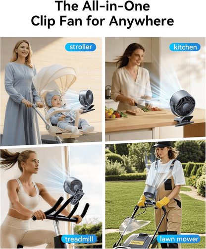 4000mAh Rechargeable Portable Clip on Fan-100-Speed Touch Control