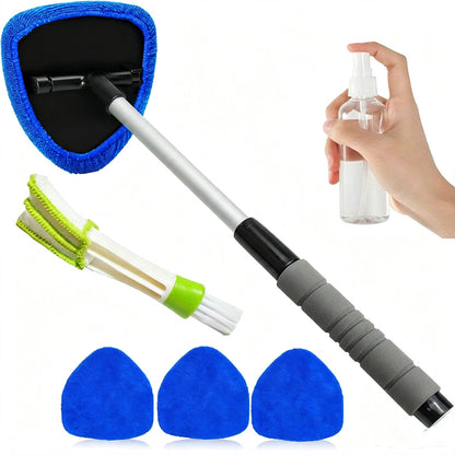 💥 💥 🔥 Windshield Cleaning Tool, Microfiber Car Window Cleaner with 3 Reusable and Washable Microfiber Pads and Extendable Handle