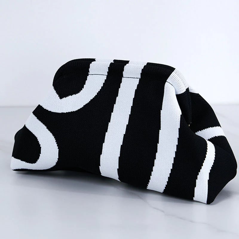 Women's Striped & Diamond Dot Cloud Crossbody Bag, Clip‑Top Closure Casual Handbag for Daily Use