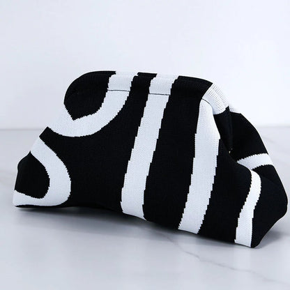 Women's Striped & Diamond Dot Cloud Crossbody Bag, Clip‑Top Closure Casual Handbag for Daily Use