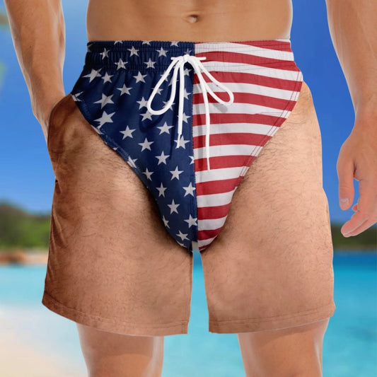 Funny Patriotic Men’s Swim Trunks – Freedom Casual Summer Beach Board Shorts, Quick Dry Beach Shorts 😎🏖️