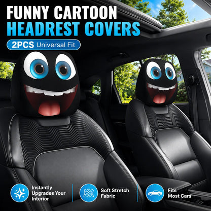 🔥😆 Funny Cartoon Car Headrest Covers – 2PCS Universal Fit  🚗