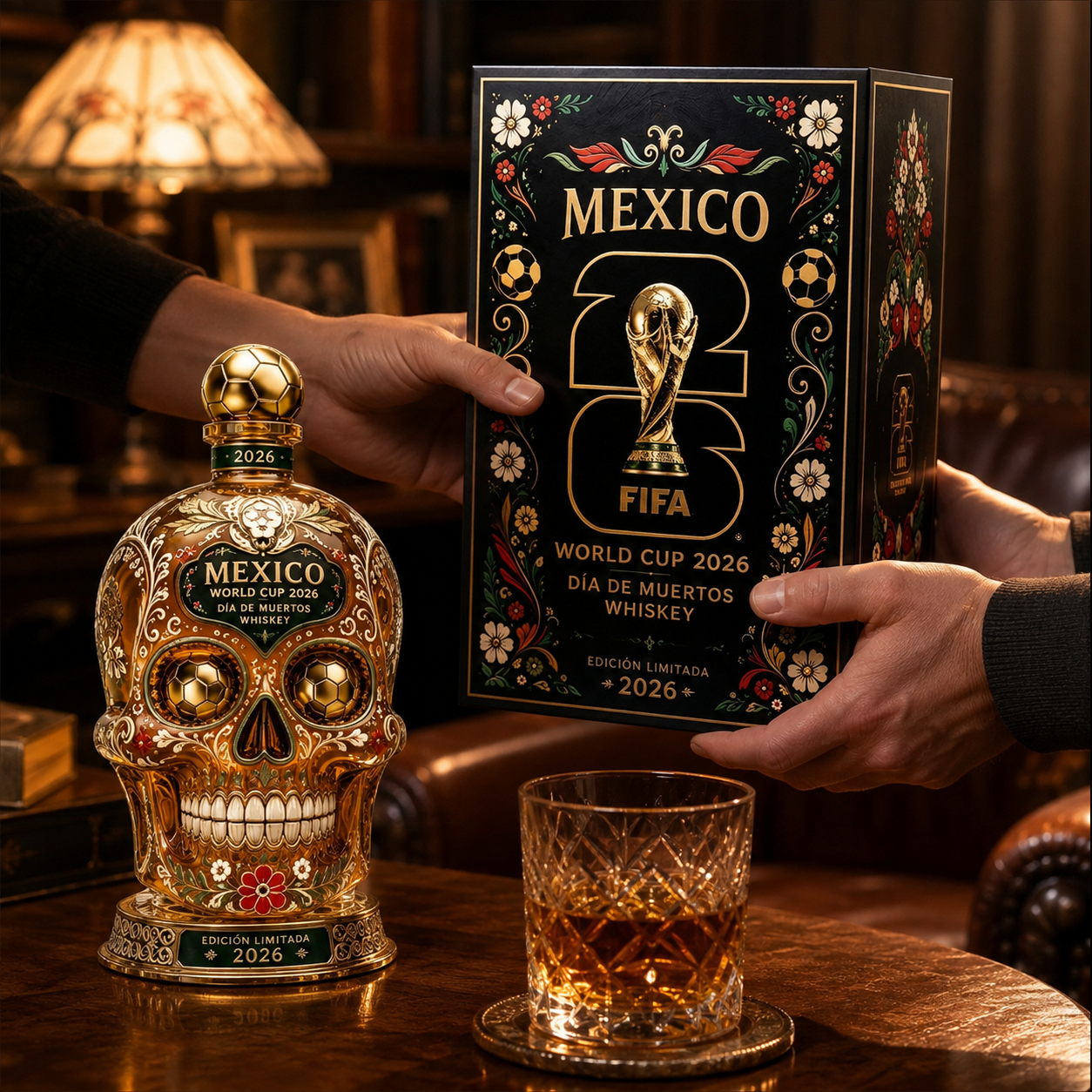 💀Limited‑Edition 2026 Mexico World Cup Sugar Skull Whiskey Decanter