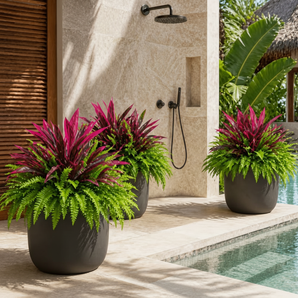 💥Summer Special🔥 UV‑Resistant Artificial Fern & Red Dracaena, Lush Full Fade‑Proof Decorative Plants