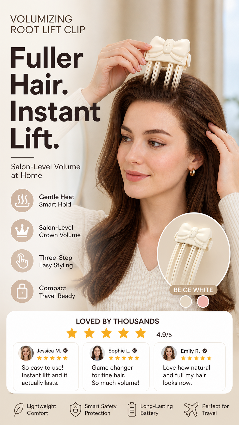 📢50% OFF !! ⏰Wireless Heated Volumizing Root Lift Clip - Salon Crown Volume Styling Tool for Fine Flat Hair