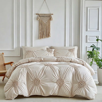 🧵 Soft Touch Pinch Pleat Duvet Set | Brushed Microfiber No‑Iron Wrinkle‑Resistant Bedding Set