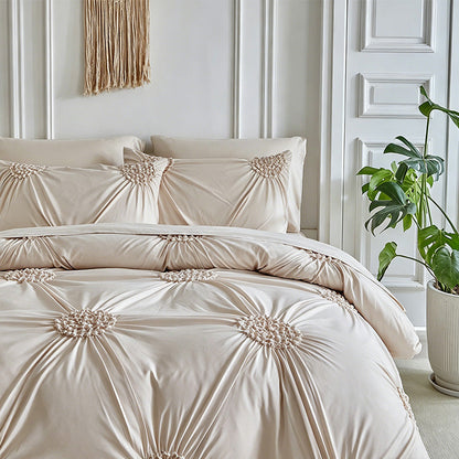 🧵 Soft Touch Pinch Pleat Duvet Set | Brushed Microfiber No‑Iron Wrinkle‑Resistant Bedding Set
