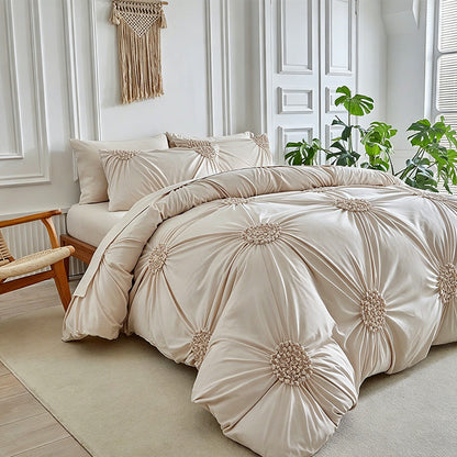 🧵 Soft Touch Pinch Pleat Duvet Set | Brushed Microfiber No‑Iron Wrinkle‑Resistant Bedding Set