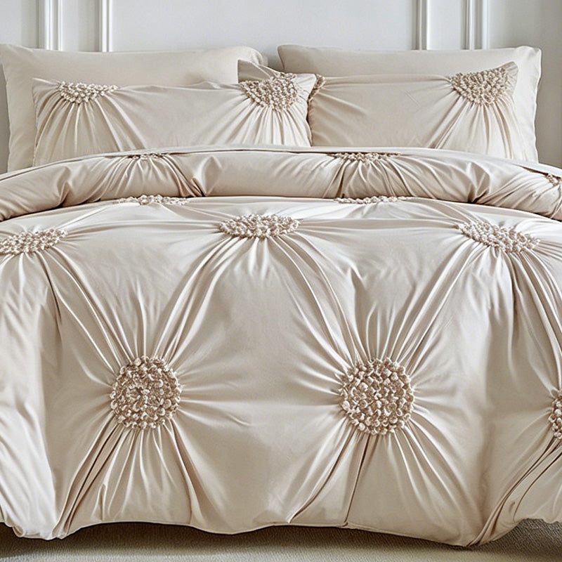 🧵 Soft Touch Pinch Pleat Duvet Set | Brushed Microfiber No‑Iron Wrinkle‑Resistant Bedding Set