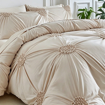 🧵 Soft Touch Pinch Pleat Duvet Set | Brushed Microfiber No‑Iron Wrinkle‑Resistant Bedding Set