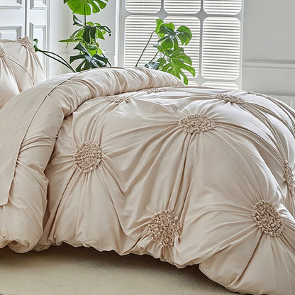 🧵 Soft Touch Pinch Pleat Duvet Set | Brushed Microfiber No‑Iron Wrinkle‑Resistant Bedding Set