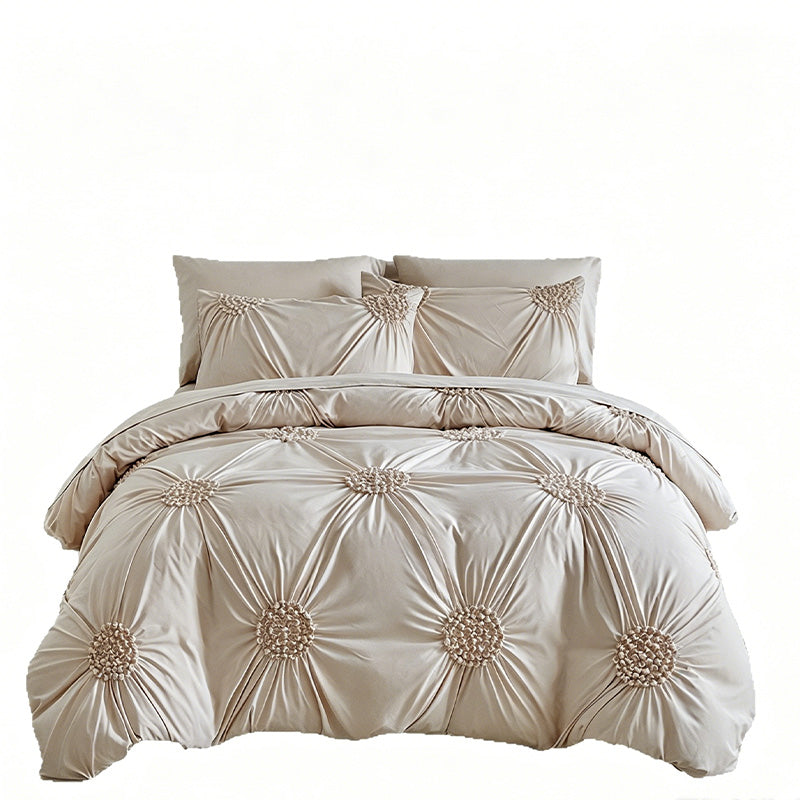 🧵 Soft Touch Pinch Pleat Duvet Set | Brushed Microfiber No‑Iron Wrinkle‑Resistant Bedding Set